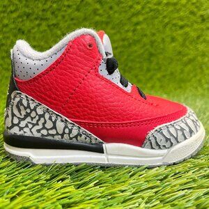 Nike Air Jordan 3 Retro Toddler Size 6C Fire Red Gray Basketball Shoes Sneakers